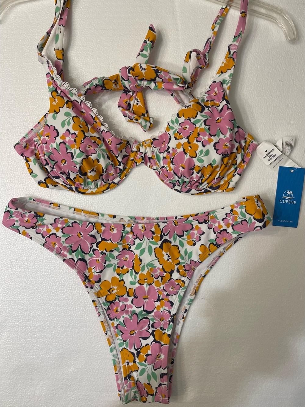 Cupshe Pink & Mustard Floral Underwire Bikini Set